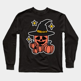 Spooky Halloween Pumpkin in a Witches Hat Long Sleeve T-Shirt